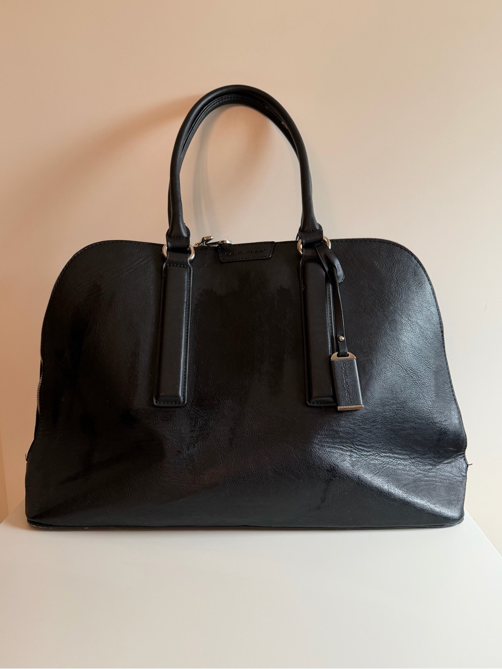 Sleek Black Leather Laptop Tote Bag with Top Handles